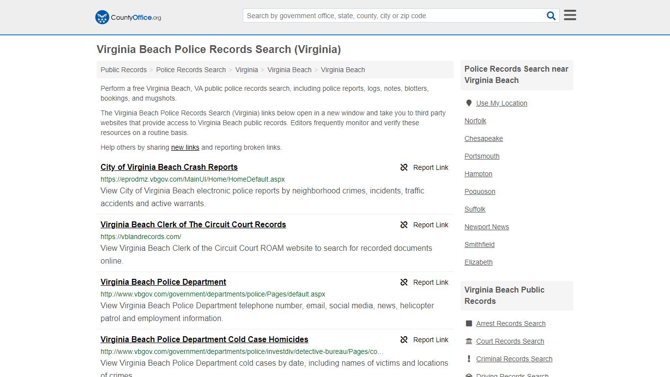 Virginia Beach Police Records Search (Virginia) - County Office