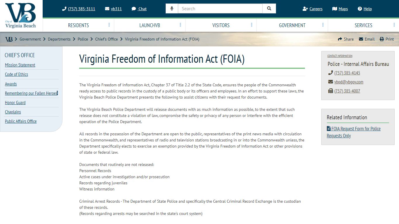 Virginia Freedom of Information Act (FOIA) - Virginia Beach, Virginia
